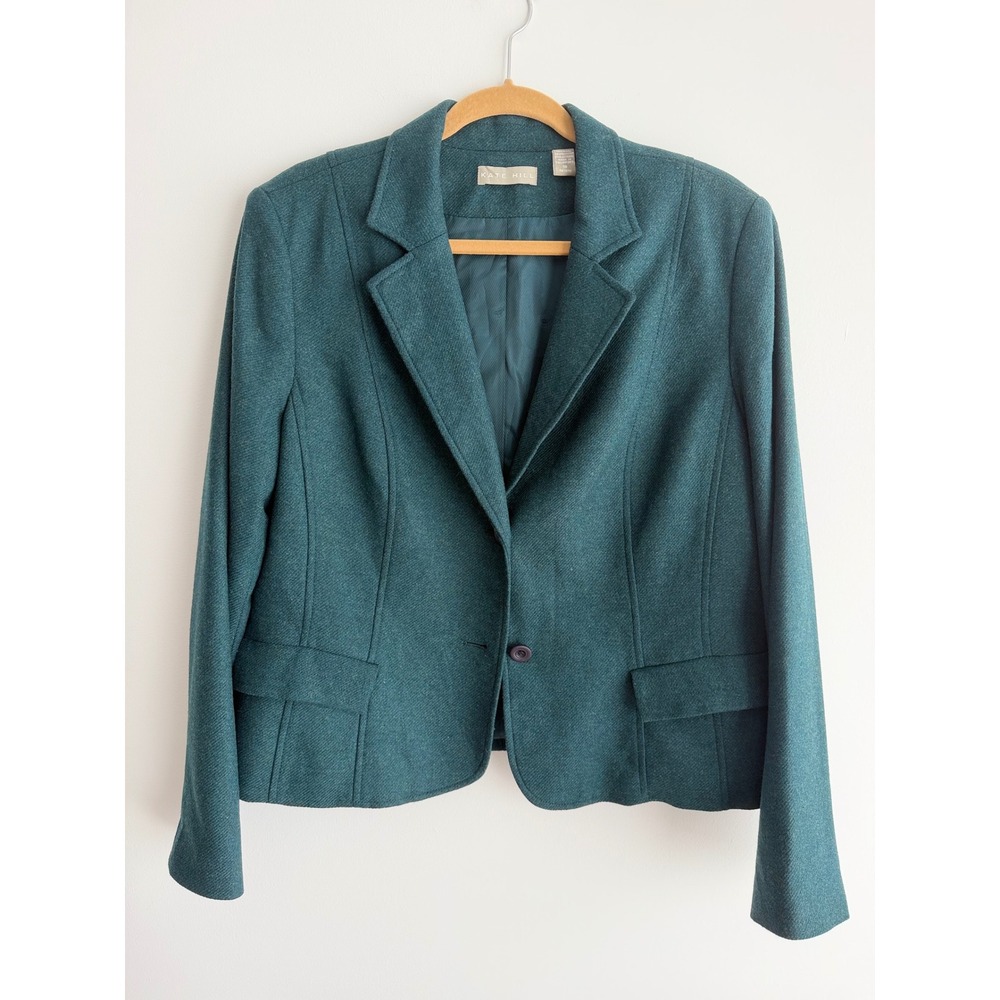 Kate Hill Forest Green Wool Blend Two Button Blazer Jacket Women Size 18 PLUS